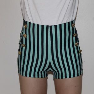 Sailor-Style Teal and Navy Striped Shorts